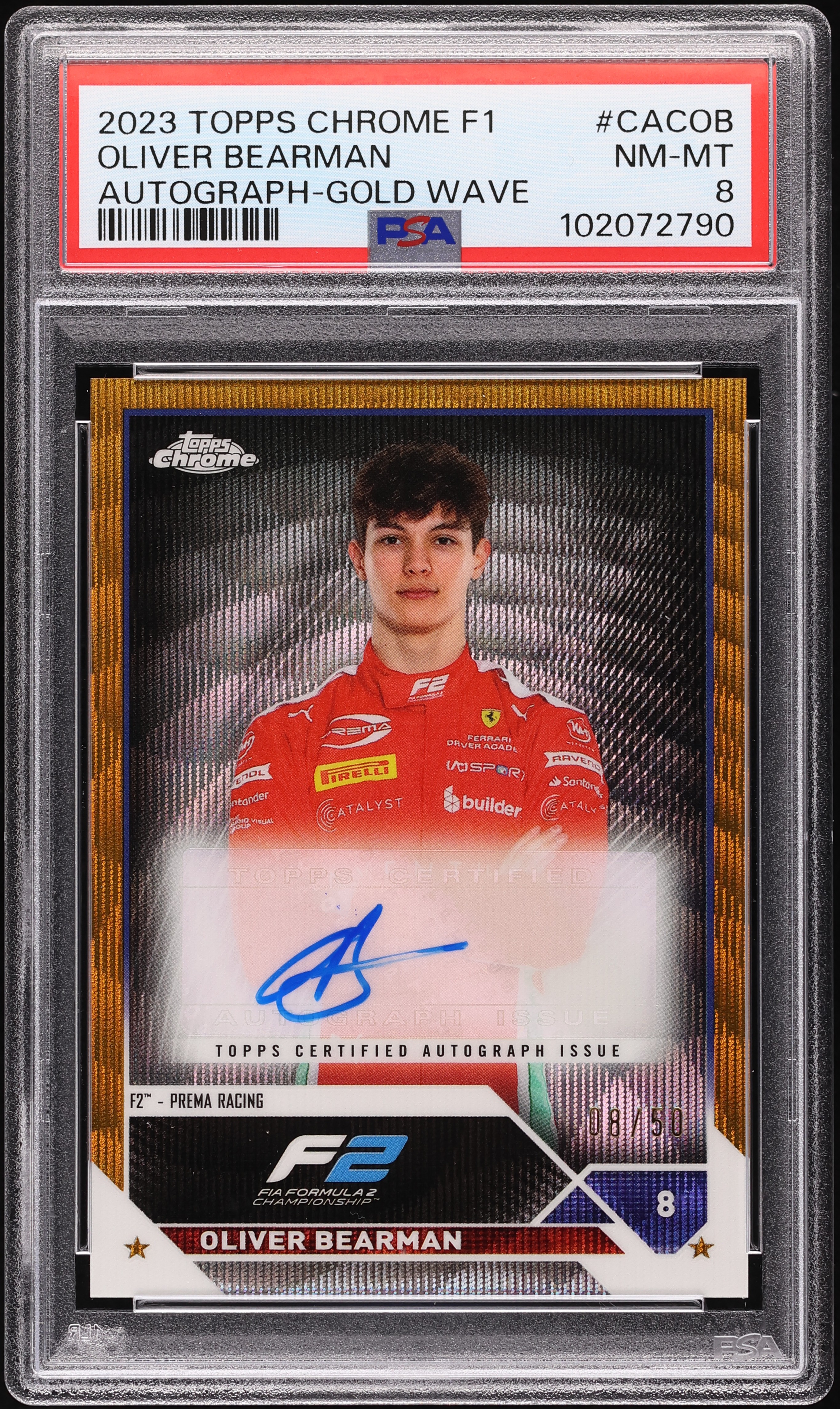 2023 Topps Chrome Formula 1 F2 Gold Wave Oliver Bearman AUTO /50