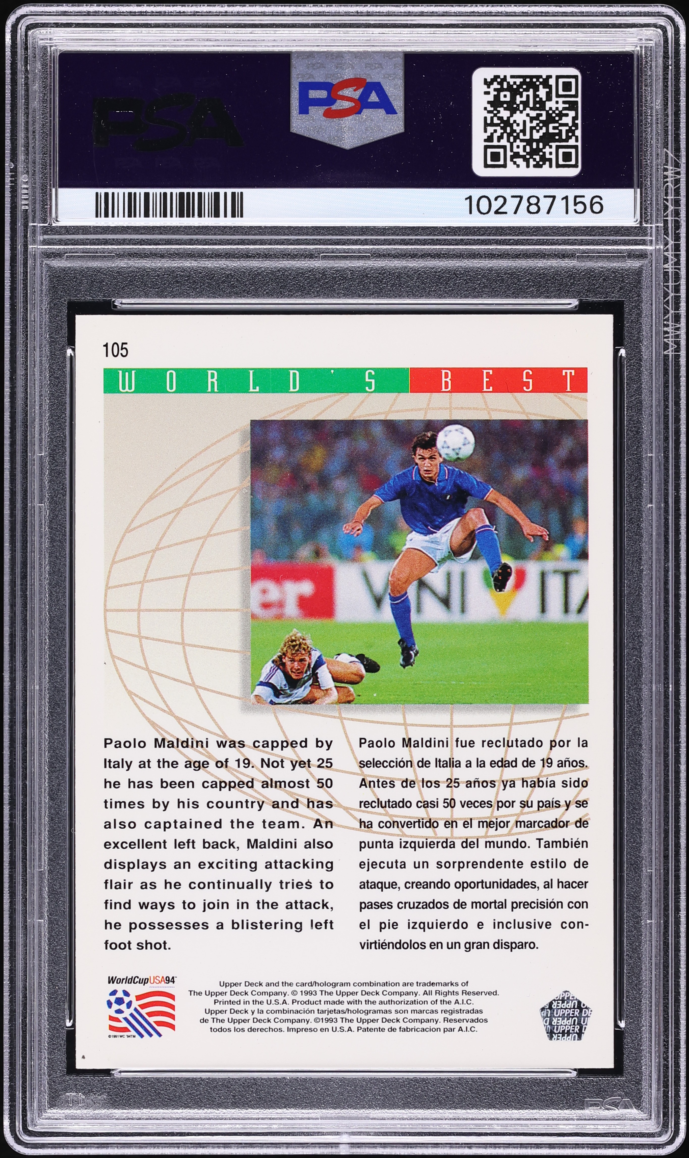 1993 Upper Deck World Cup Soccer English Spanish Paolo Maldini