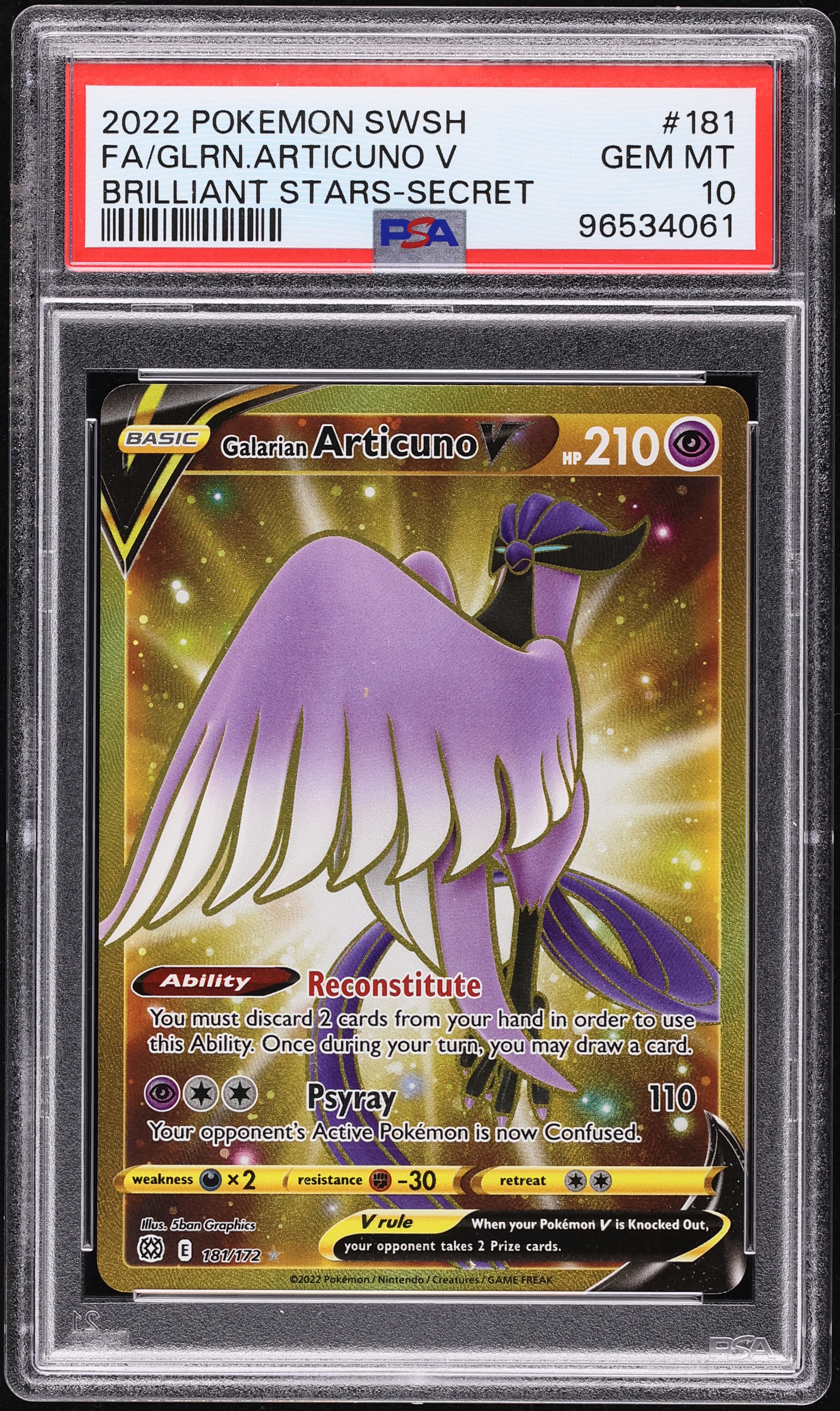 Pokemon Trading Card Game Sword & Shield Brilliant Stars Ultra Rare Galarian Articuno V #181 [CGC - NM/Mint 8 (4026867019)]