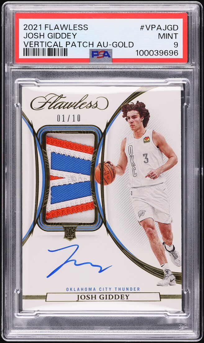 2021 Panini Flawless Vertical Gold Josh Giddey ROOKIE PATCH AUTO /10 PSA 9 MINT