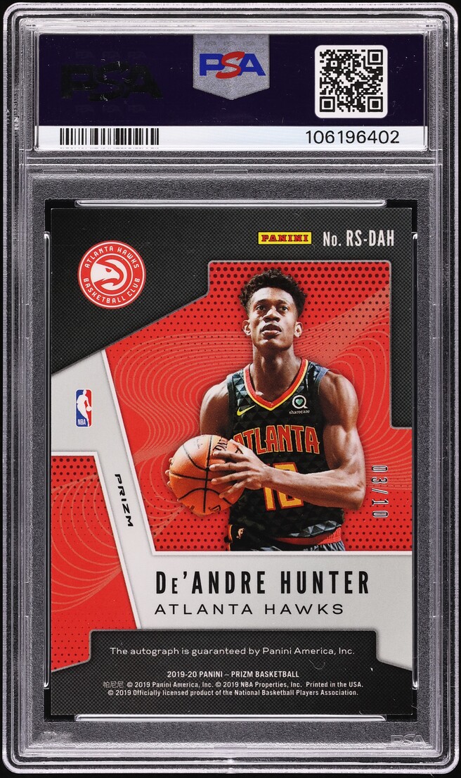 2019 Panini Prizm Gold Shimmer De'andre Hunter ROOKIE AUTO /10 #RS