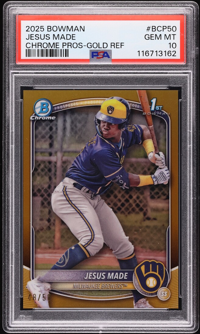 2025 Bowman Chrome Gold Refractor Jesus Made PROSPECT /50 #BCP50 PSA 10 GEM MINT
