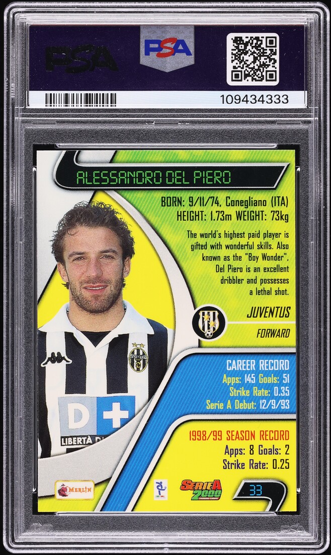 1999 Merlin Serie A Alessandro Del Piero #33 PSA 9 MINT
