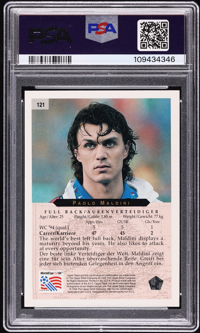 1994 Upper Deck World Cup Soccer English German Paolo Maldini #121