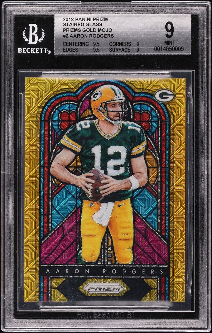 2018 Panini Prizm Stained Glass Gold Mojo Aaron Rodgers #SG2 BGS 9 MINT