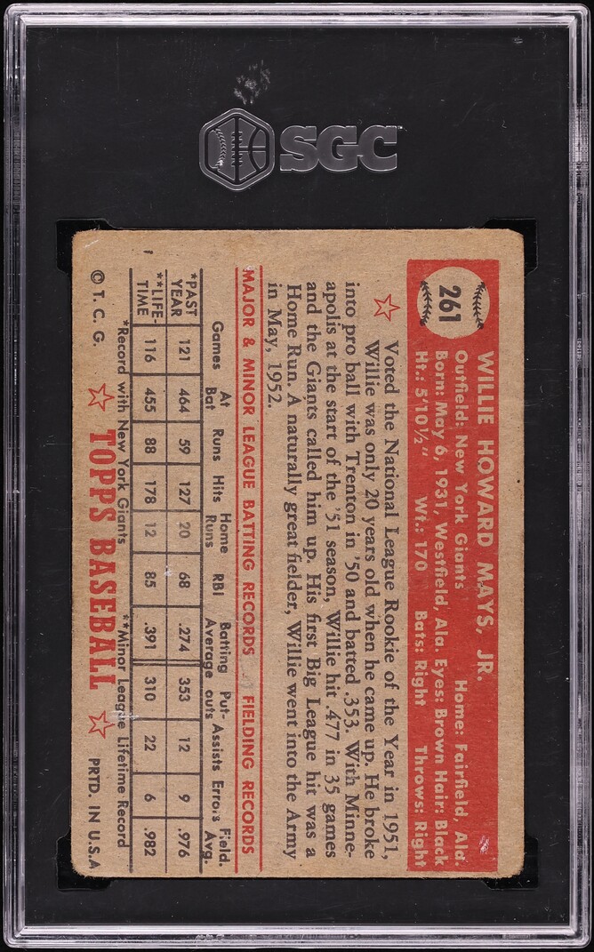 1952 Topps Willie Mays #261 SGC AUTH