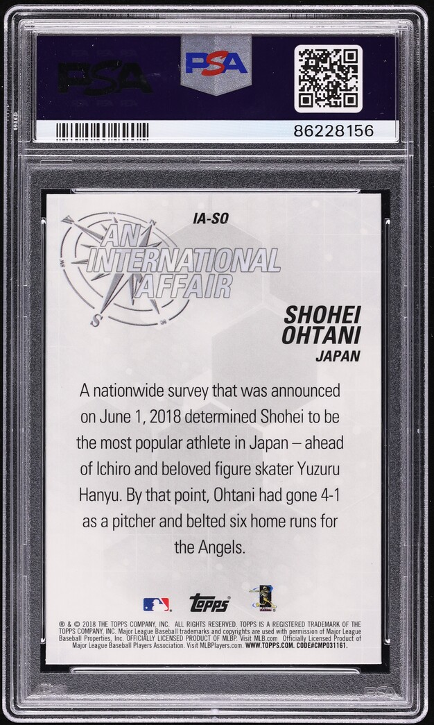 2018 Topps Chrome Update International Affair Shohei Ohtani ROOKIE PSA 10 GEM