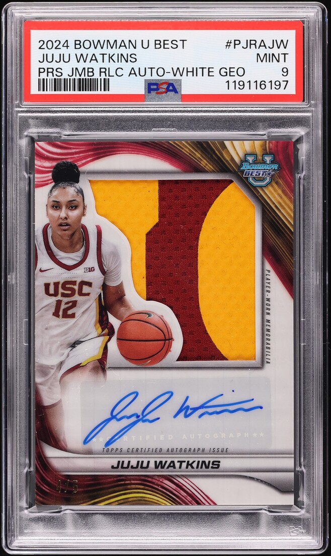 2024 Bowman Best U White Geo Juju Watkins ROOKIE PATCH AUTO /5 #PJRAJW PSA 9