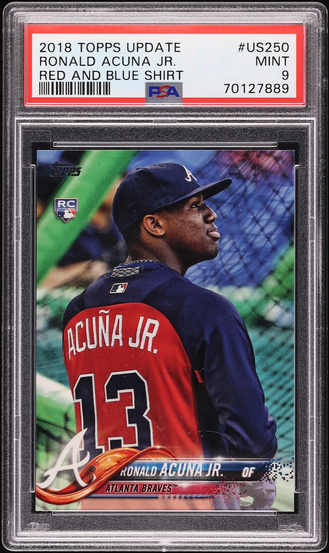 2018 Topps Update Red & Blue Shirt Ronald Acuna Jr. SP ROOKIE #US250 PSA 9 MINT