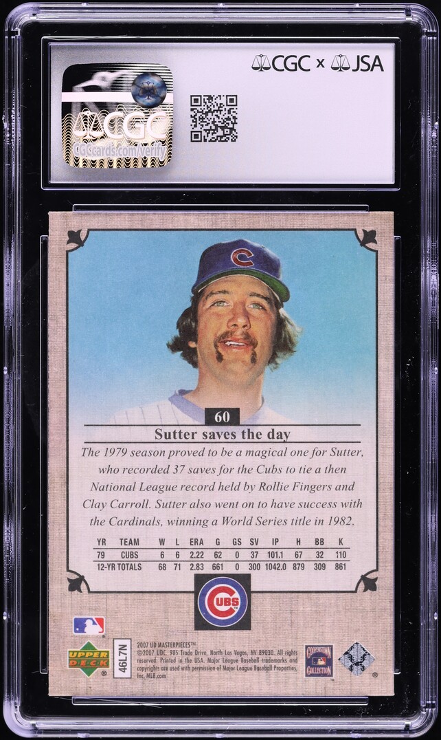2007 UD Masterpieces Bruce Sutter AUTO #60 JSA CGC 10 GEM MINT