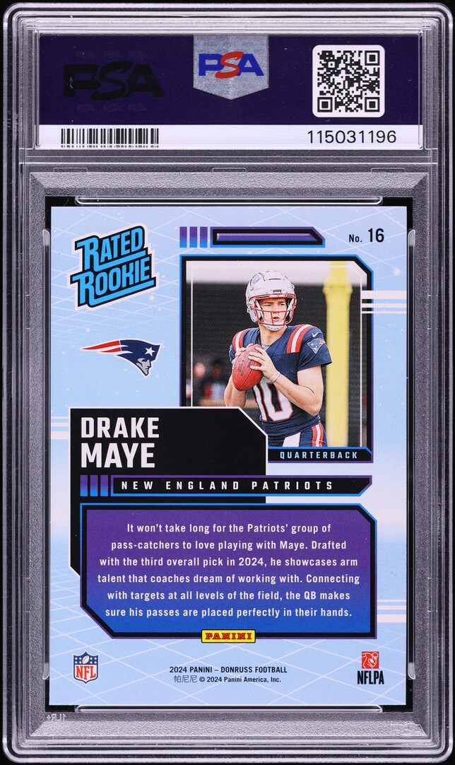 2024 Donruss Retro Drake Maye ROOKIE #16 PSA 10 GEM MINT