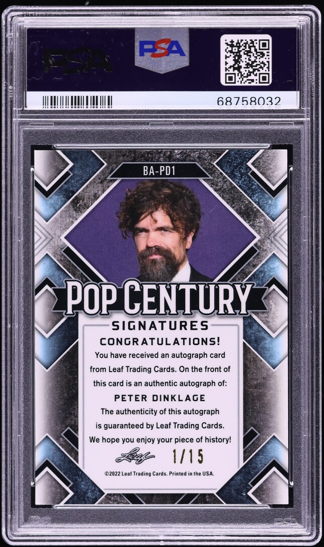 2022 Leaf Metal Pop Century Silver Mojo Peter Dinklage AUTO 1/15 #PD1 PSA 10 GEM