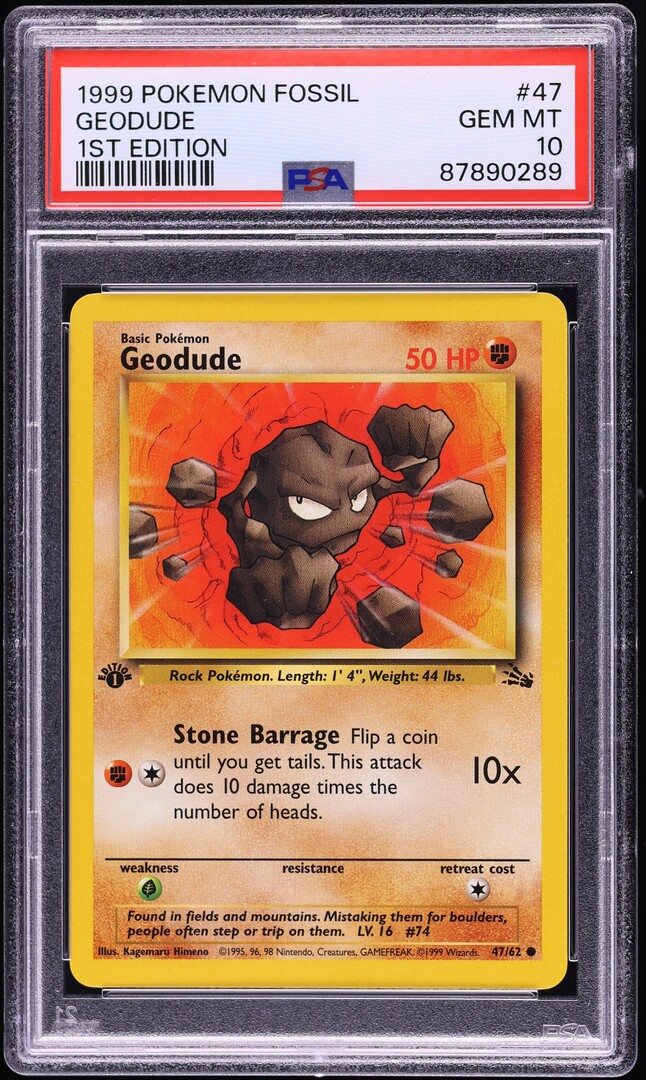 1999 Pokemon Fossil 1st Edition Geodude #47 PSA 10 GEM MINT