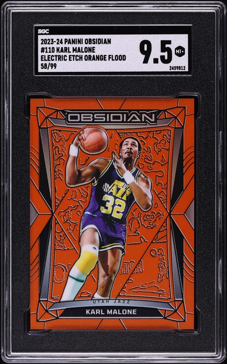 2023 Panini Obsidian Electric Etch Orange Flood Karl Malone /99