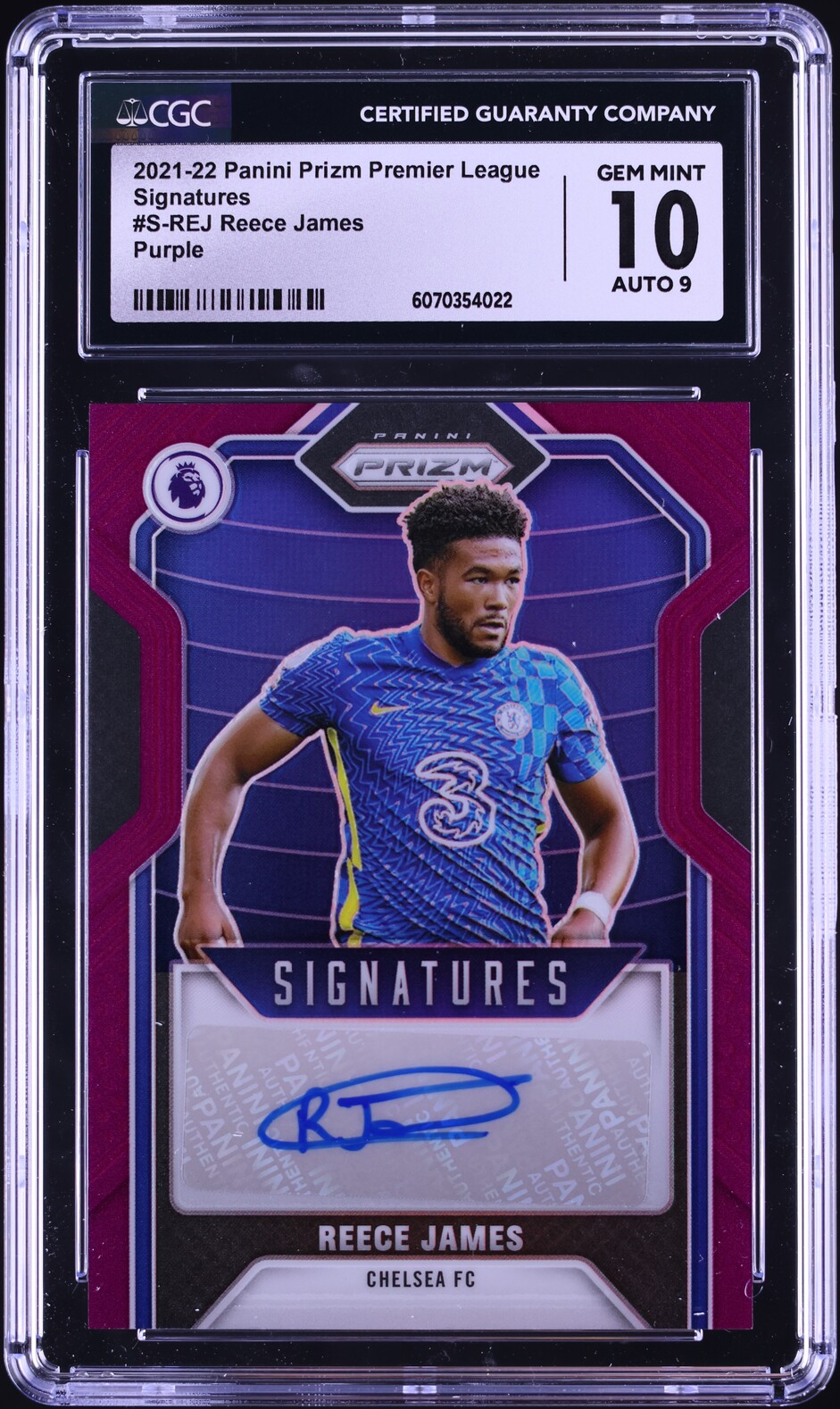 2021 Panini Prizm Premier League Purple Reece James AUTO /25 #S-REJ CGC 10