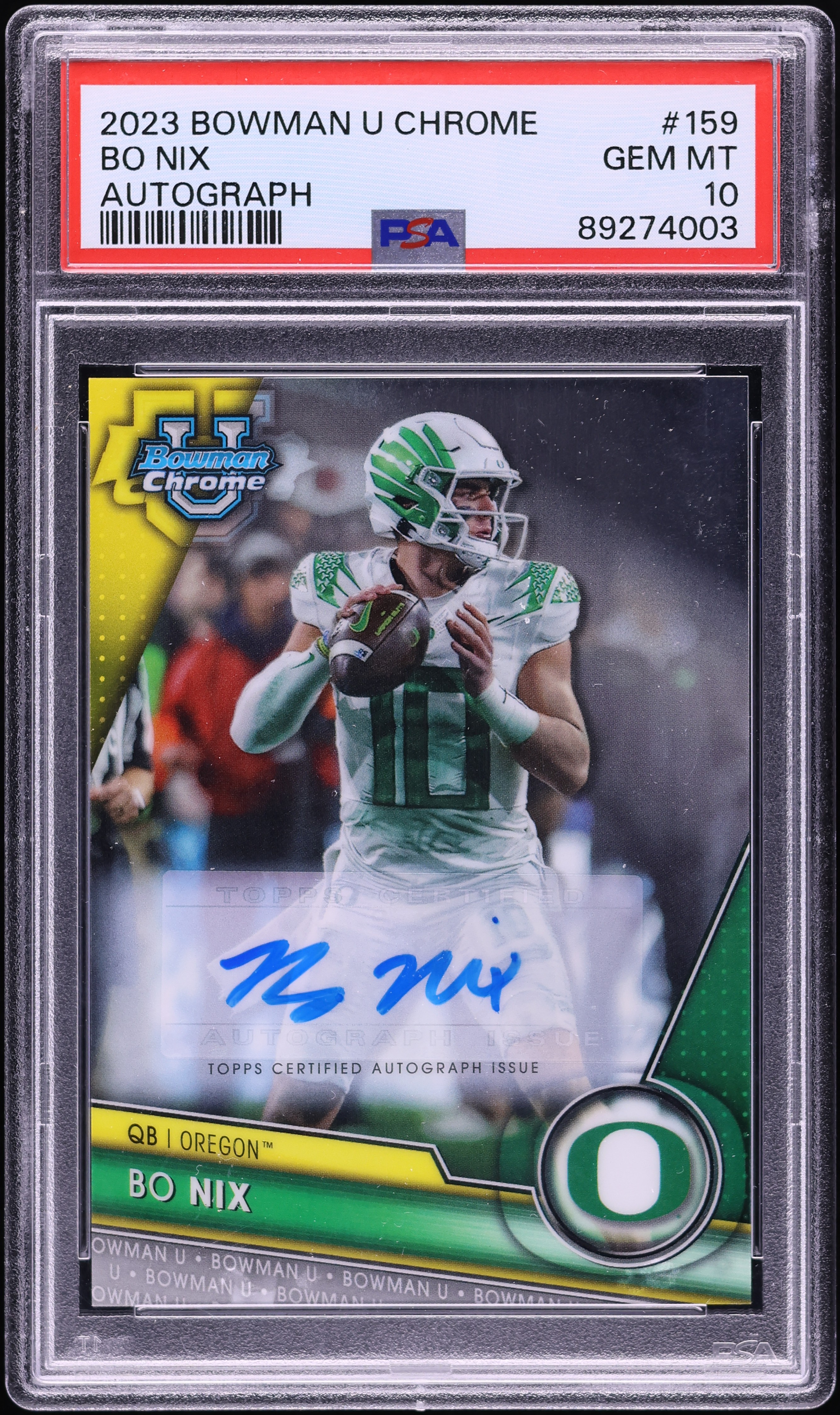 2023 Bowman Chrome University Bo Nix ROOKIE AUTO #159 PSA 10 GEM 