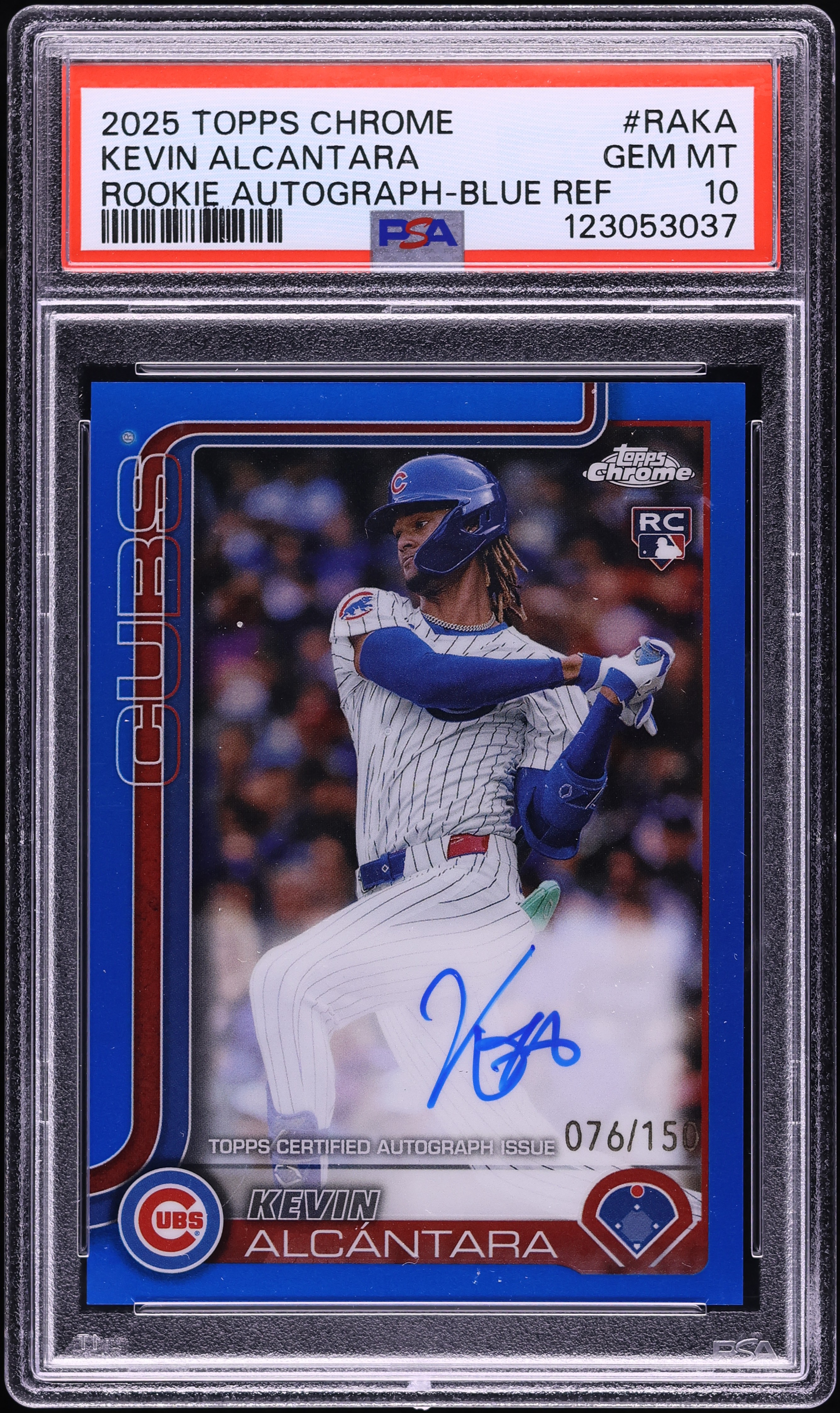2025 Topps Chrome Blue Refractor Kevin Alcantara ROOKIE AUTO /150