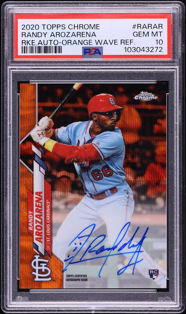 2020 Topps Chrome Orange Wave Refractor Randy Arozarena ROOKIE AUTO /25 PSA 10