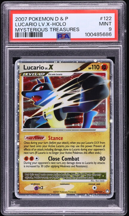 2007 Pokemon D & P Mysterious Treasures Holo Lucario LV X #122 PSA