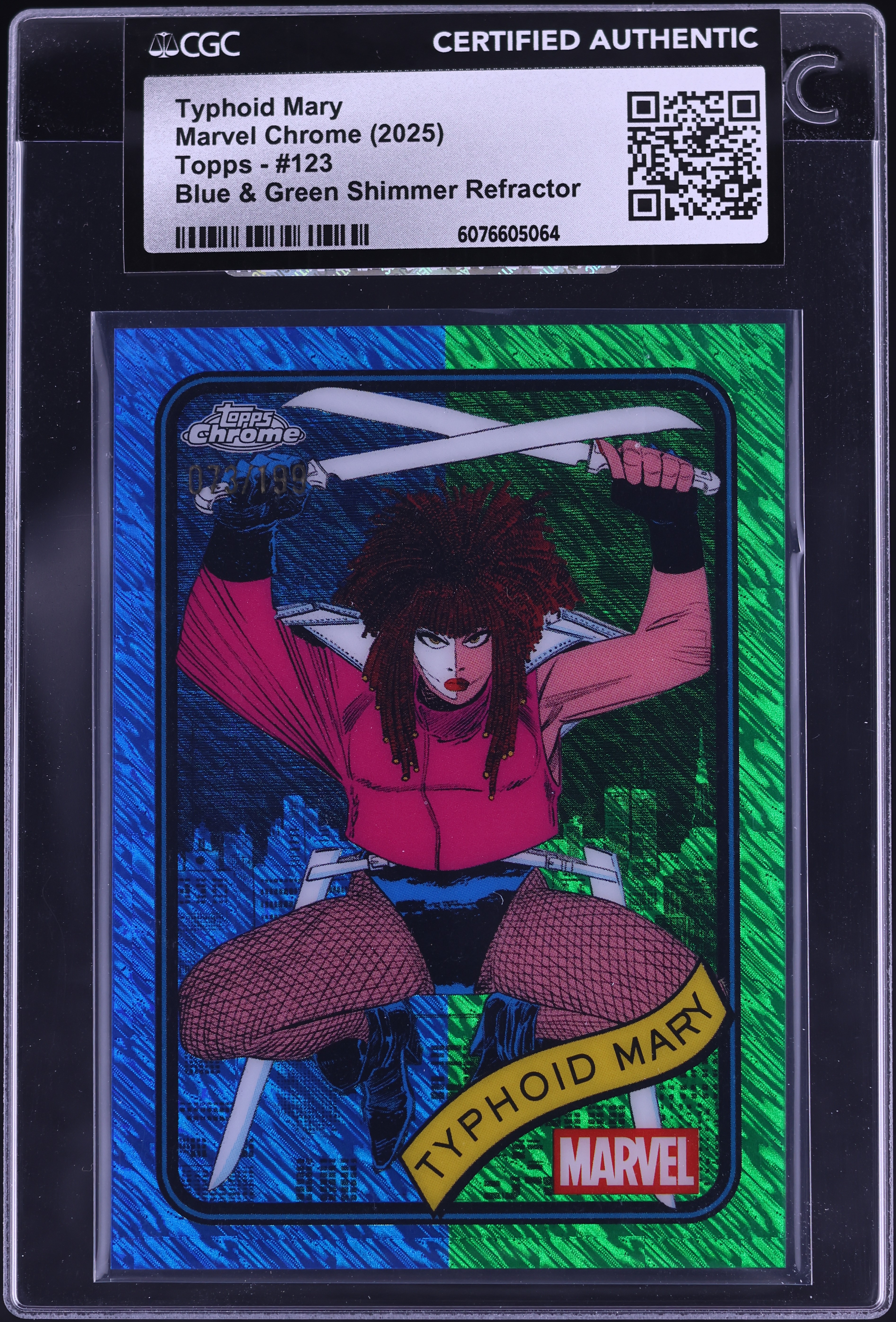 2025 Topps Chrome Marvel Blue & Green Shimmer Ref Typhoid Mary