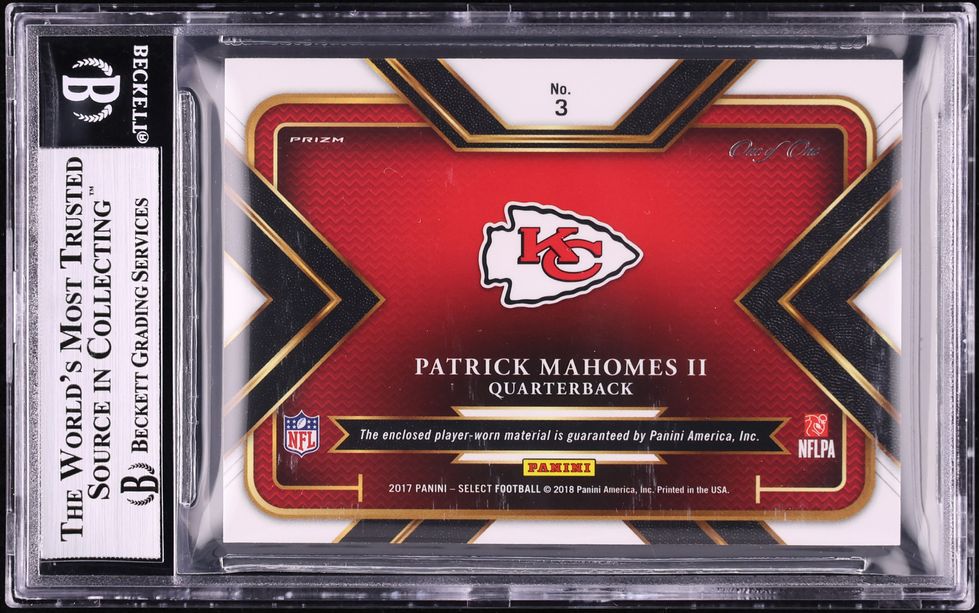 2017 Select Black Prizm Patrick Mahomes II ROOKIE TAG PATCH 1/1 #3 BGS 9 MINT