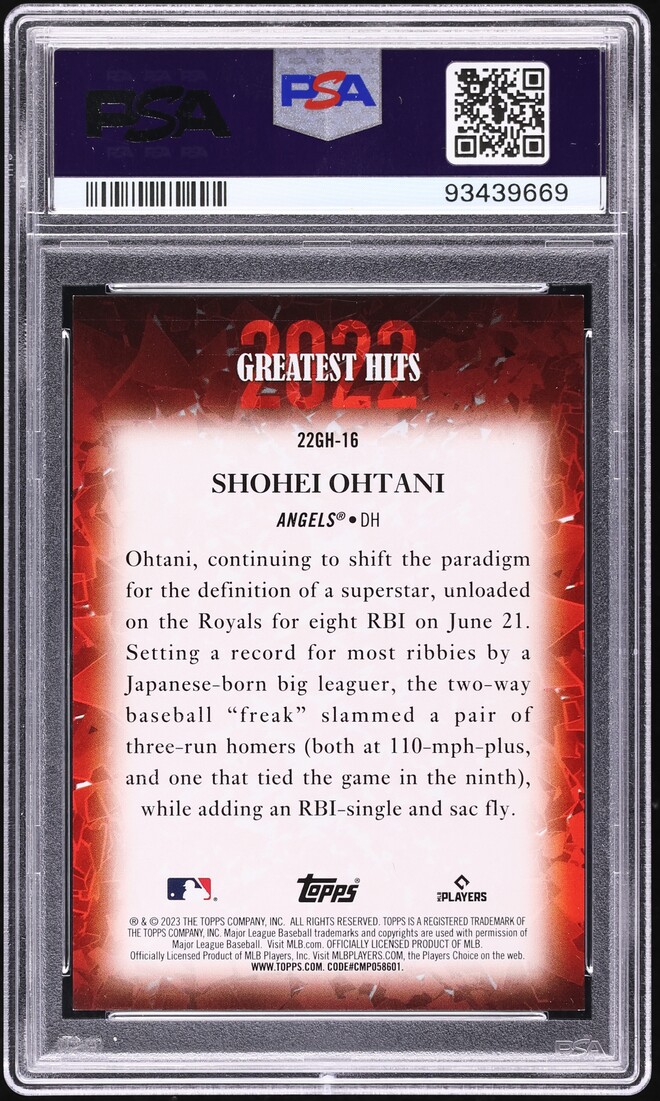 2023 Topps '22 Greatest Hits Black Shohei Ohtani /299 #22GH16 PSA 10 GEM MINT