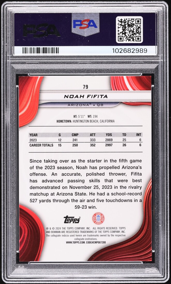 2024 Bowman Best University Red Refractor Noah Fifita ROOKIE /10 #79 PSA 10 GEM