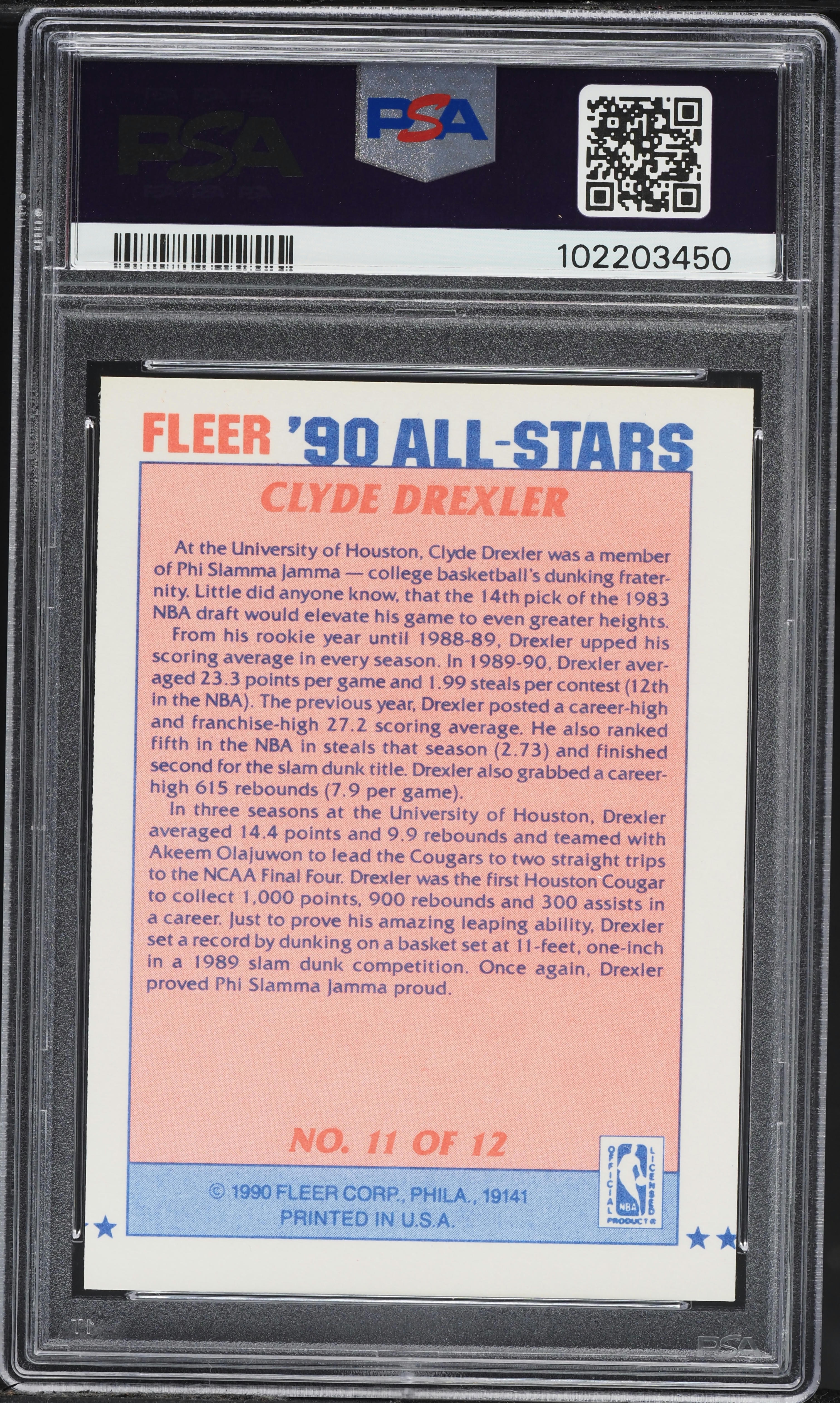 1990 Fleer All-Stars Clyde Drexler #11 PSA 9 MINT on Fanatics Collect