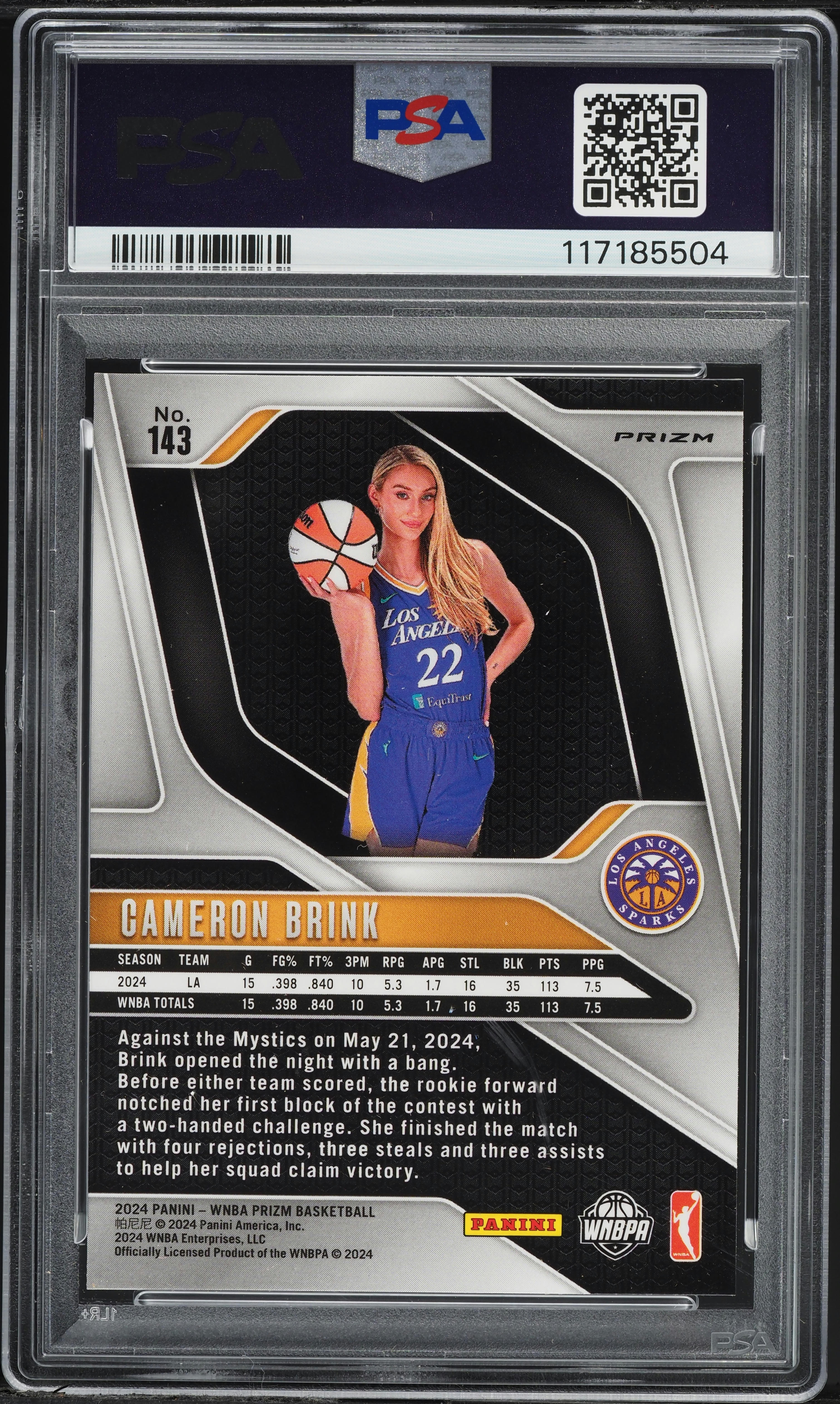 2024 Panini Prizm WNBA Orange Velocity Cameron Brink ROOKIE #143