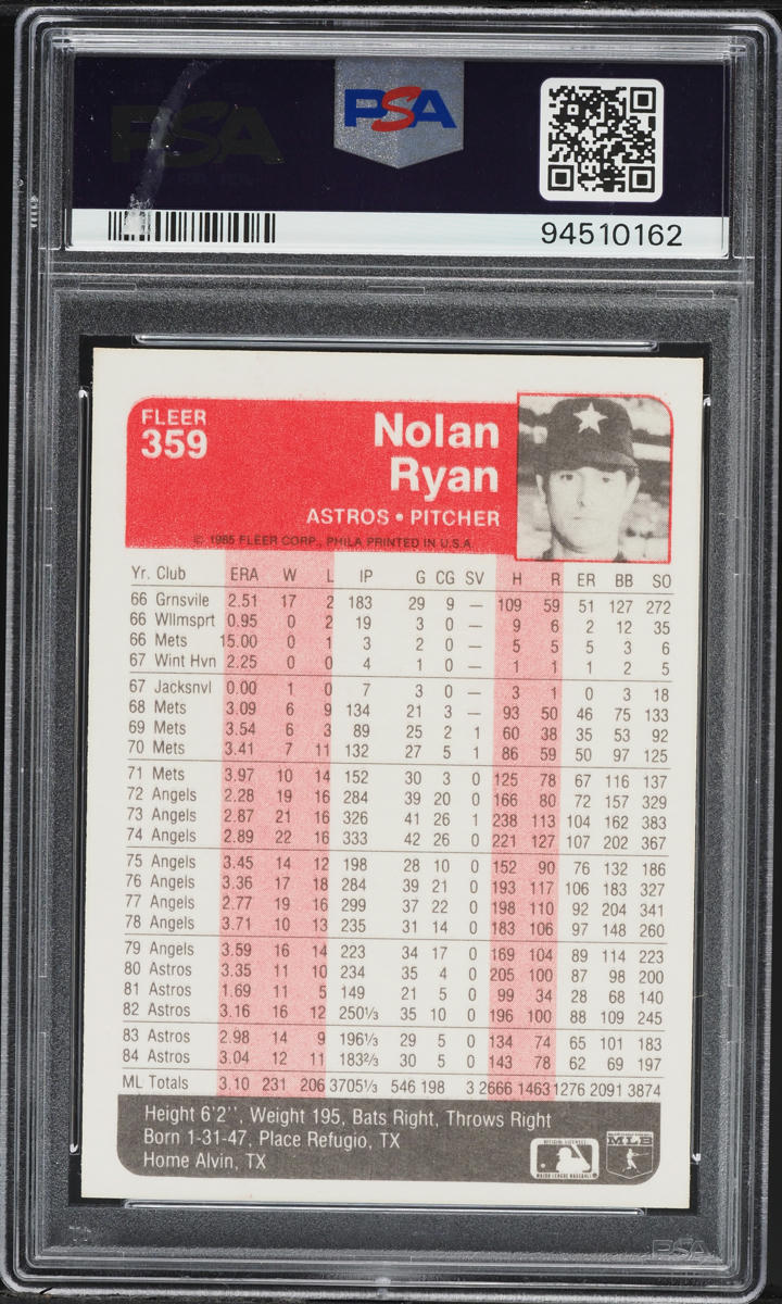 1985 Fleer Nolan Ryan #359 PSA 10 GEM MINT