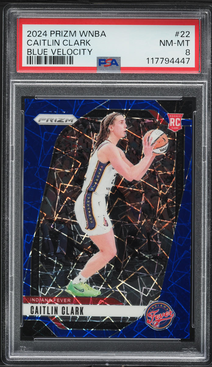 2024 Panini Prizm WNBA Blue Velocity Caitlin Clark ROOKIE #22 PSA 8 NM-MT
