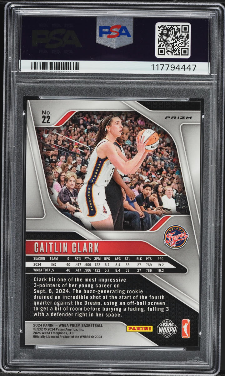 2024 Panini Prizm WNBA Blue Velocity Caitlin Clark ROOKIE #22 PSA 8 NM-MT