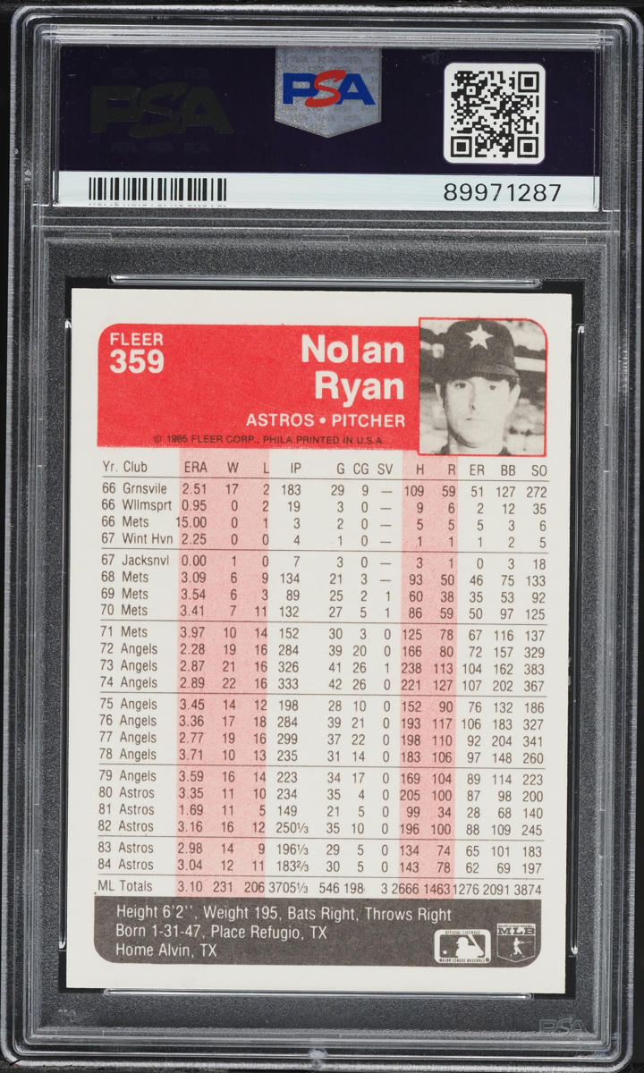 1985 Fleer Nolan Ryan #359 PSA 10 GEM MINT