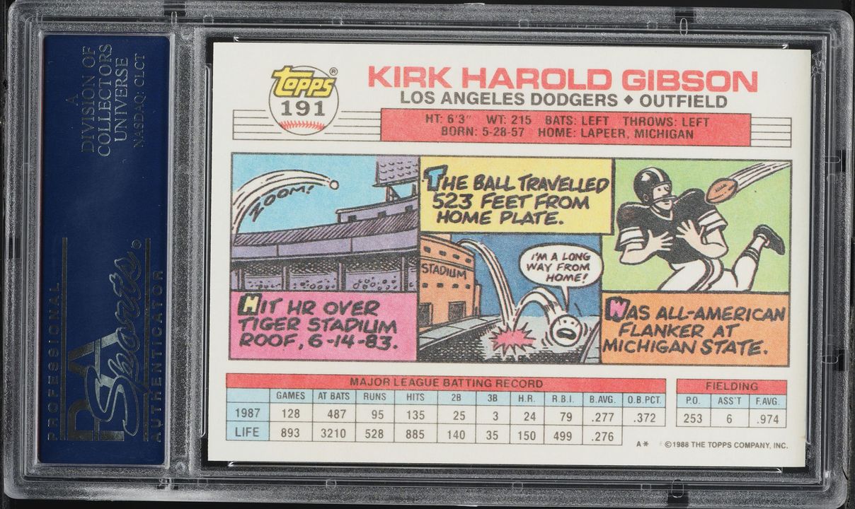 1988 Topps Big Baseball Kirk Gibson #191 PSA 10 GEM MINT