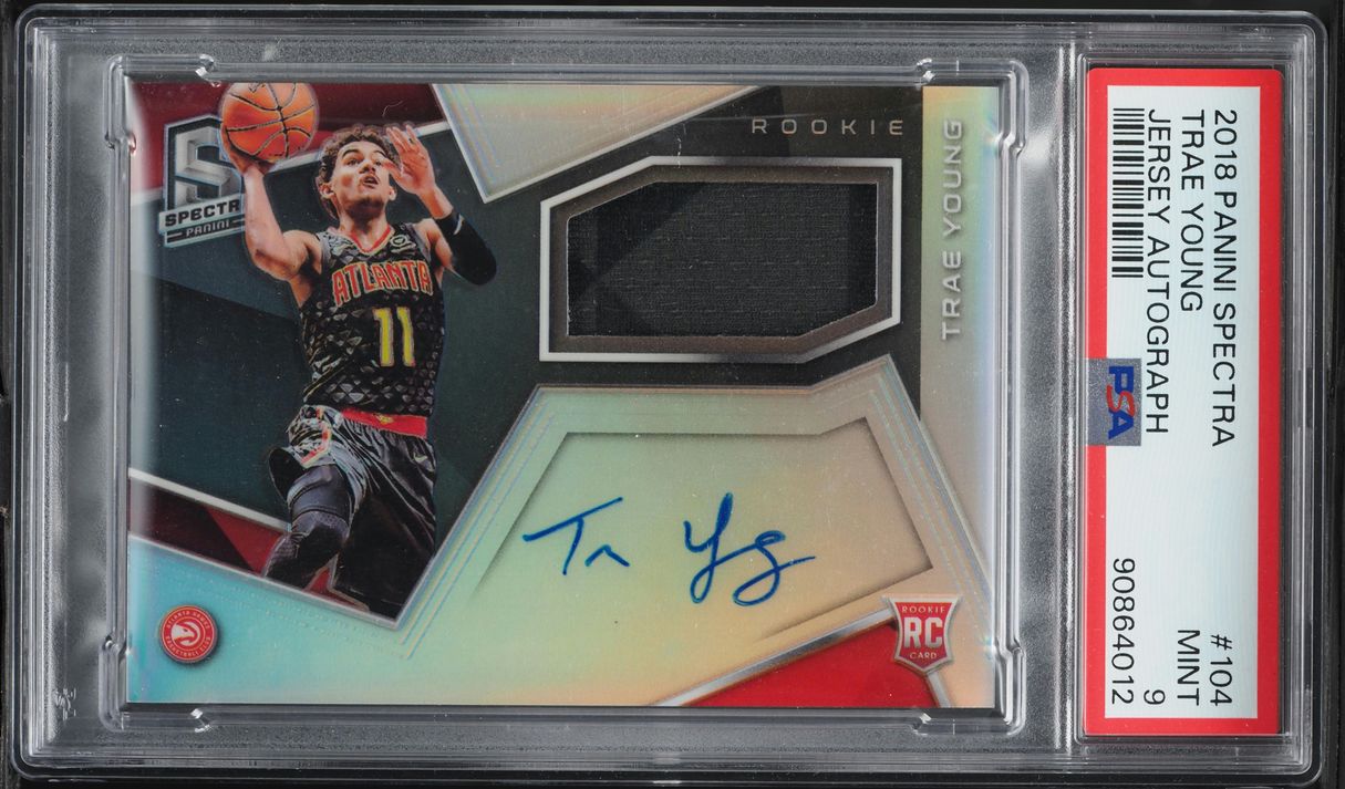 2018 Panini Spectra Trae Young ROOKIE PATCH AUTO /299 #104 PSA 9 MINT