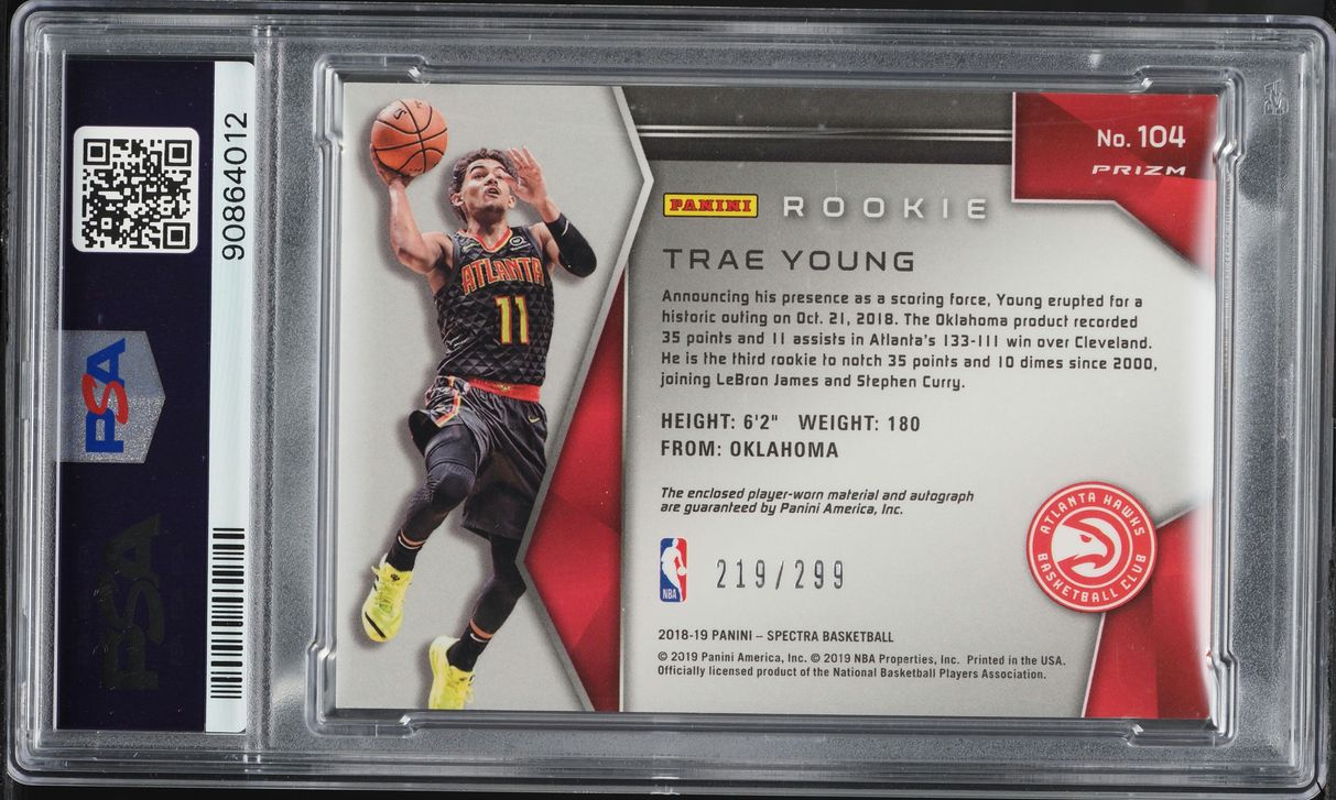 2018 Panini Spectra Trae Young ROOKIE PATCH AUTO /299 #104 PSA 9 MINT