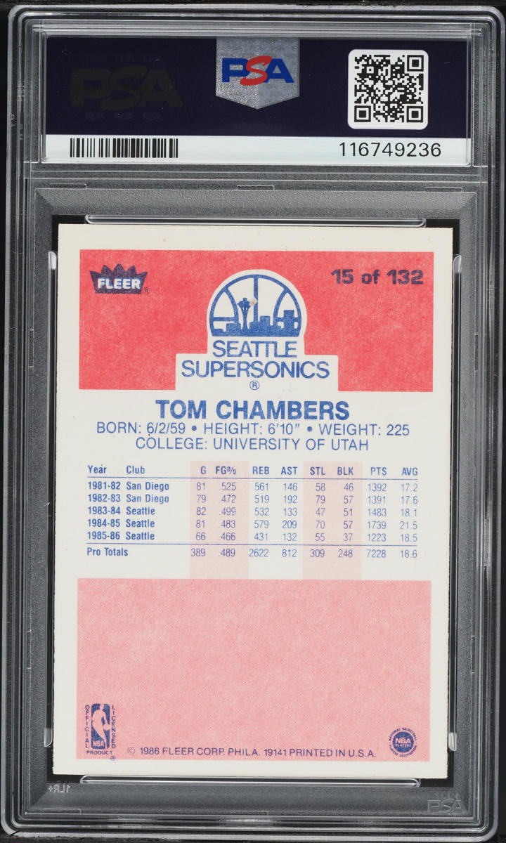 1986 Fleer Basketball Tom Chambers #15 PSA 8 NM-MT