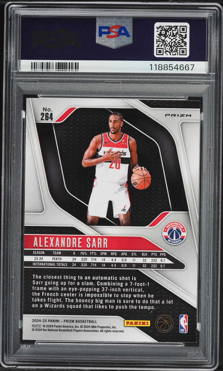 2024 Panini Prizm Silver Alexandre Sarr ROOKIE #264 PSA 10 GEM MINT