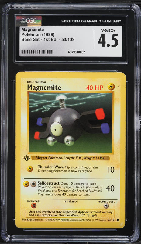 1999 Pokemon Base Set Shadowless 1st Editon Magnemite #53 CGC 4.5 VGEX+