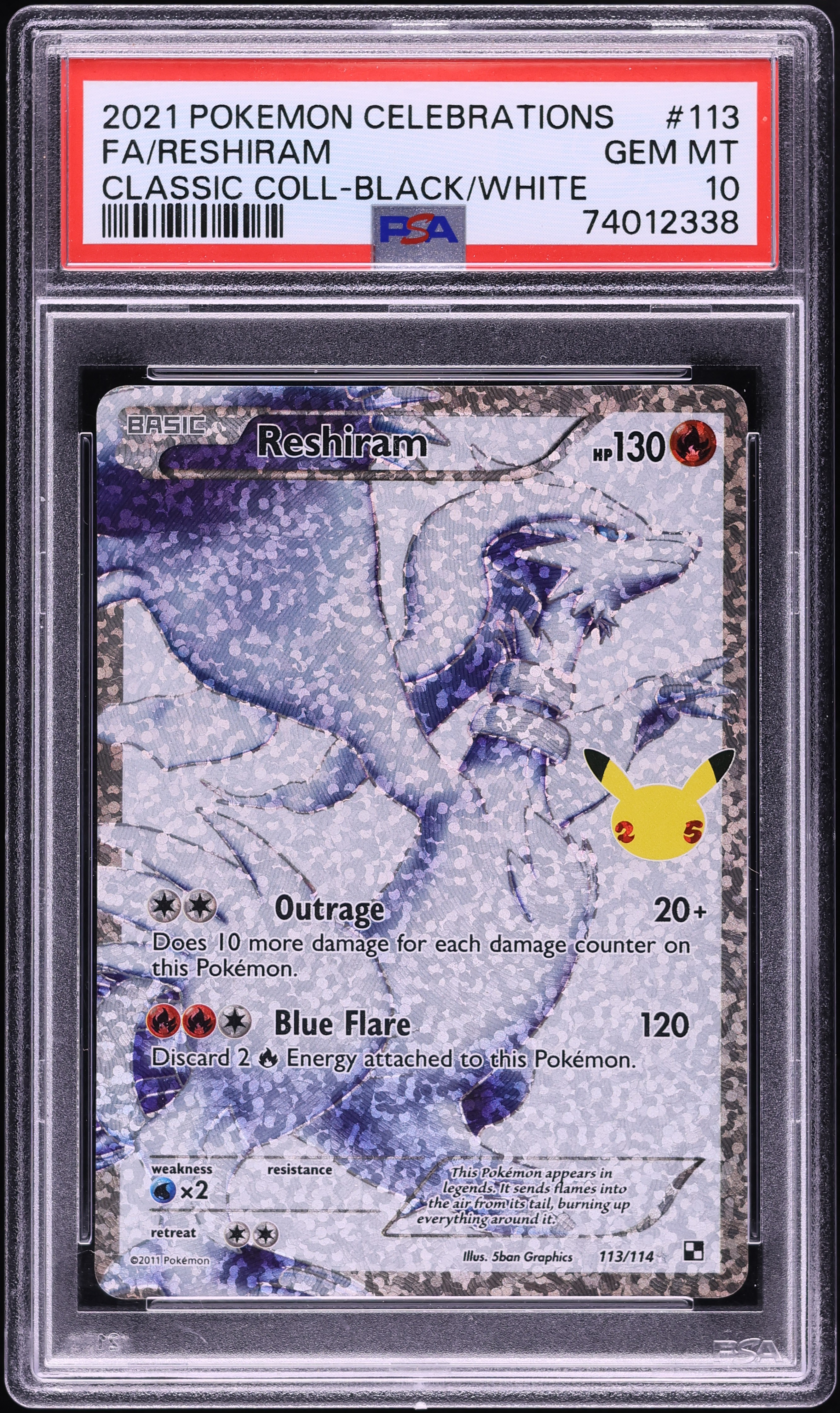 2021 Pokemon SWSH Celebrations Classic Full Art Reshiram #113 PSA