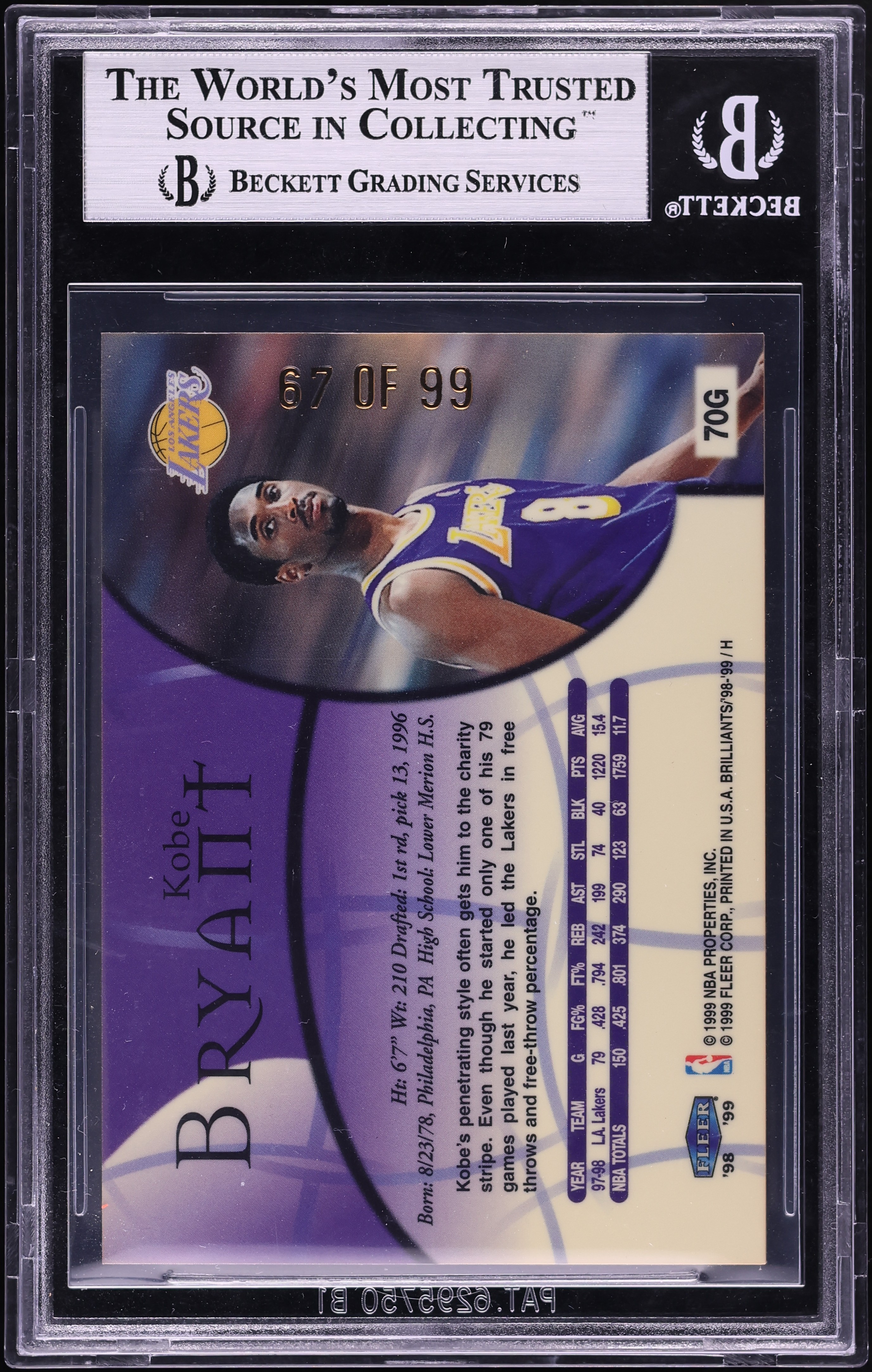 その他 Fleer Brilliants Shining Stars Kobe Kobe Bryant 1998 Fleer Brilliants #14 Shining Stars Price Guide