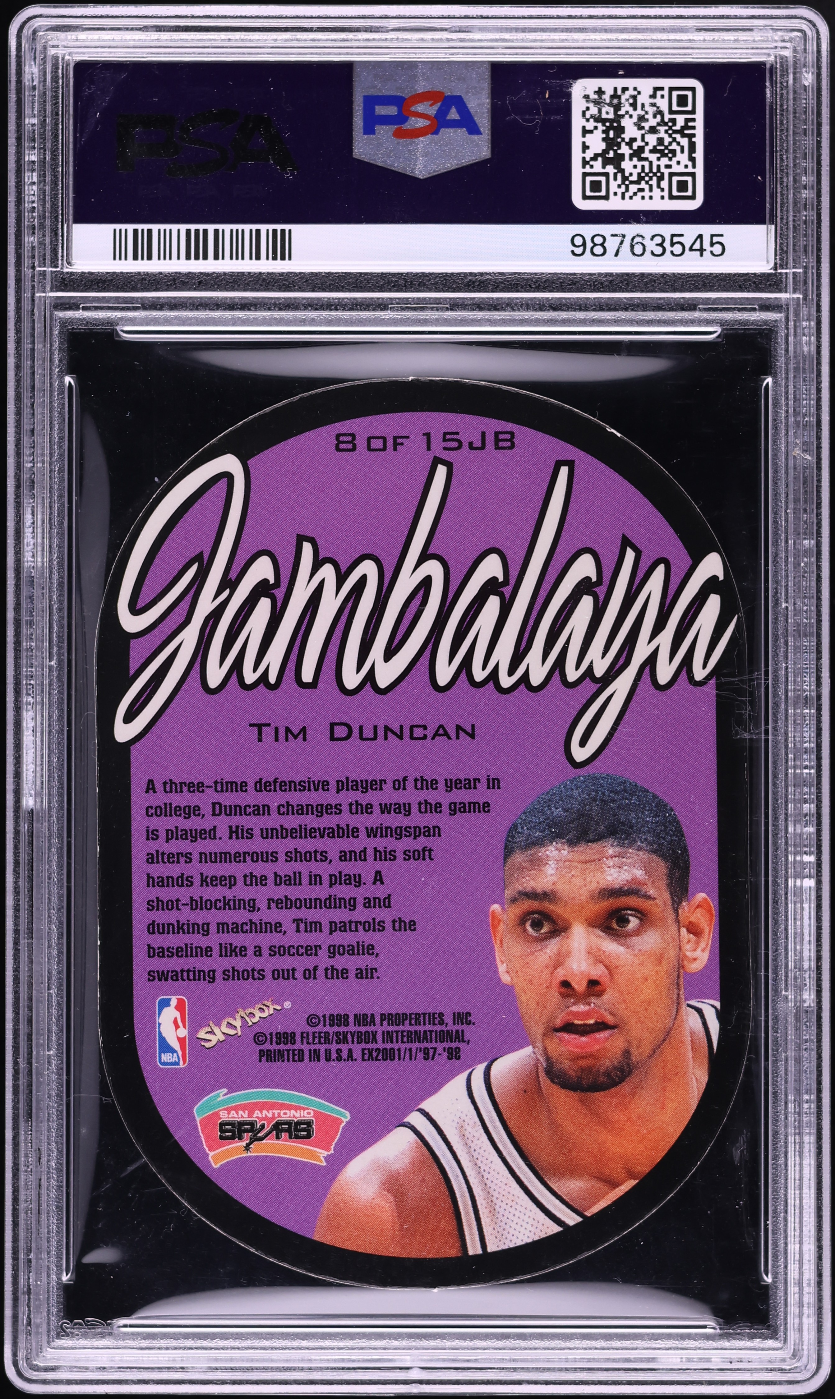 1997 Skybox E-X2001 Jambalaya Tim Duncan ROOKIE #8 PSA 7 NRMT on