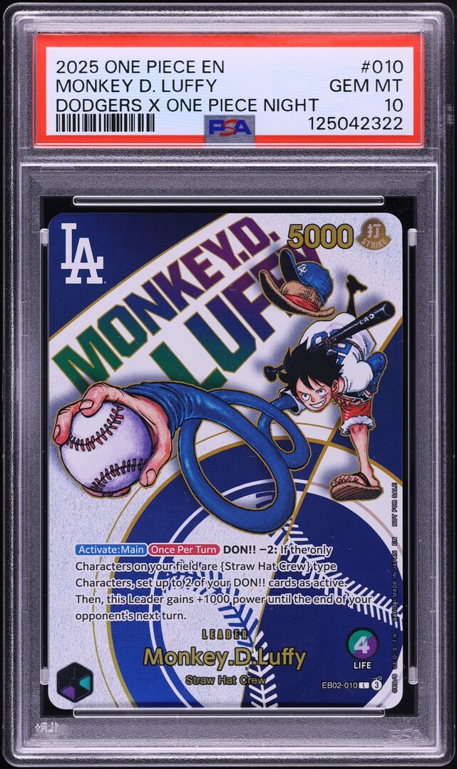 2025 One Piece Promo Dodgers X One Piece Night Monkey D. Luffy #EB02-010 PSA 10