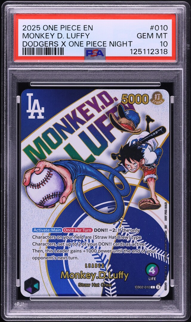 2025 One Piece Dodgers X One Piece Night Leader Monkey D. Luffy #EB02-010 PSA 10