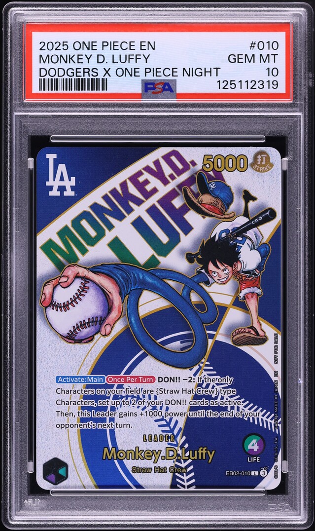 2025 One Piece Dodgers X One Piece Night Leader Monkey D. Luffy #EB02-010 PSA 10