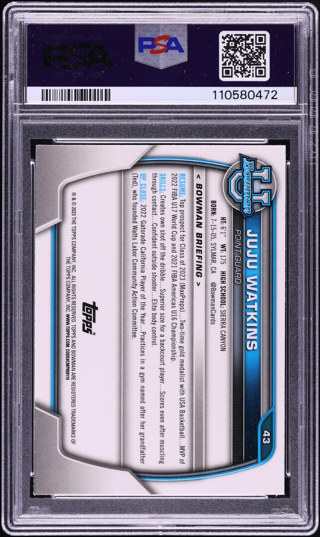 2022 Bowman Chrome University Pink Refractor JuJu Watkins ROOKIE #43 PSA 9 MINT