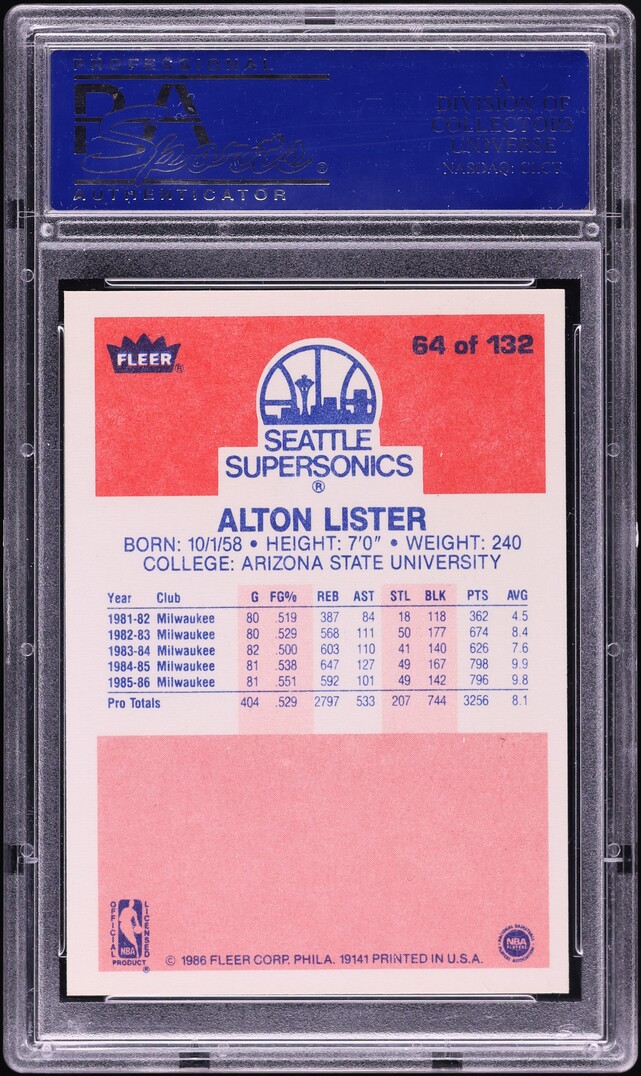 1986 Fleer Basketball Alton Lister #64 PSA 10 GEM MINT