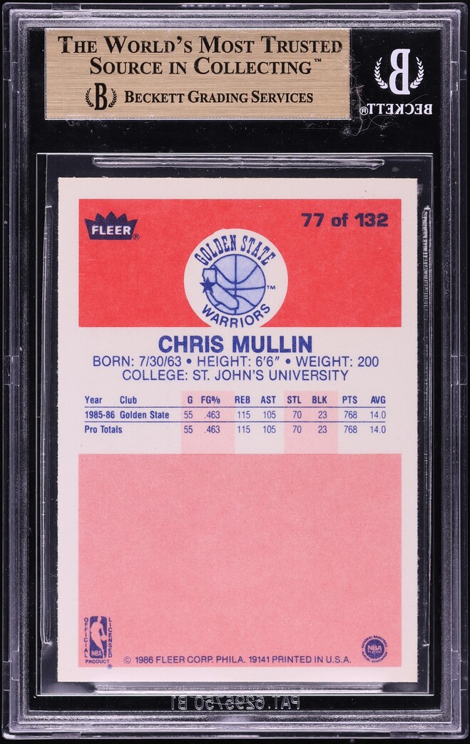 1986 Fleer Basketball Chris Mullin ROOKIE #77 BGS 9.5 GEM MINT