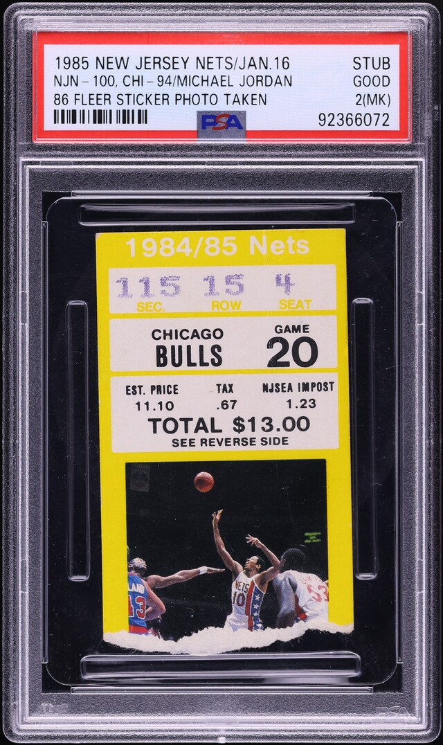 1985 New Jersey Nets Ticket Stub Michael Jordan '86 Fleer Photo PSA 2(mk) GD
