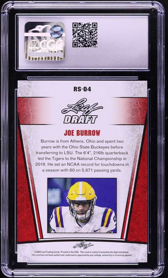 2020 Leaf Draft Joe Burrow ROOKIE #RS-04 CGC 10 GEM MINT